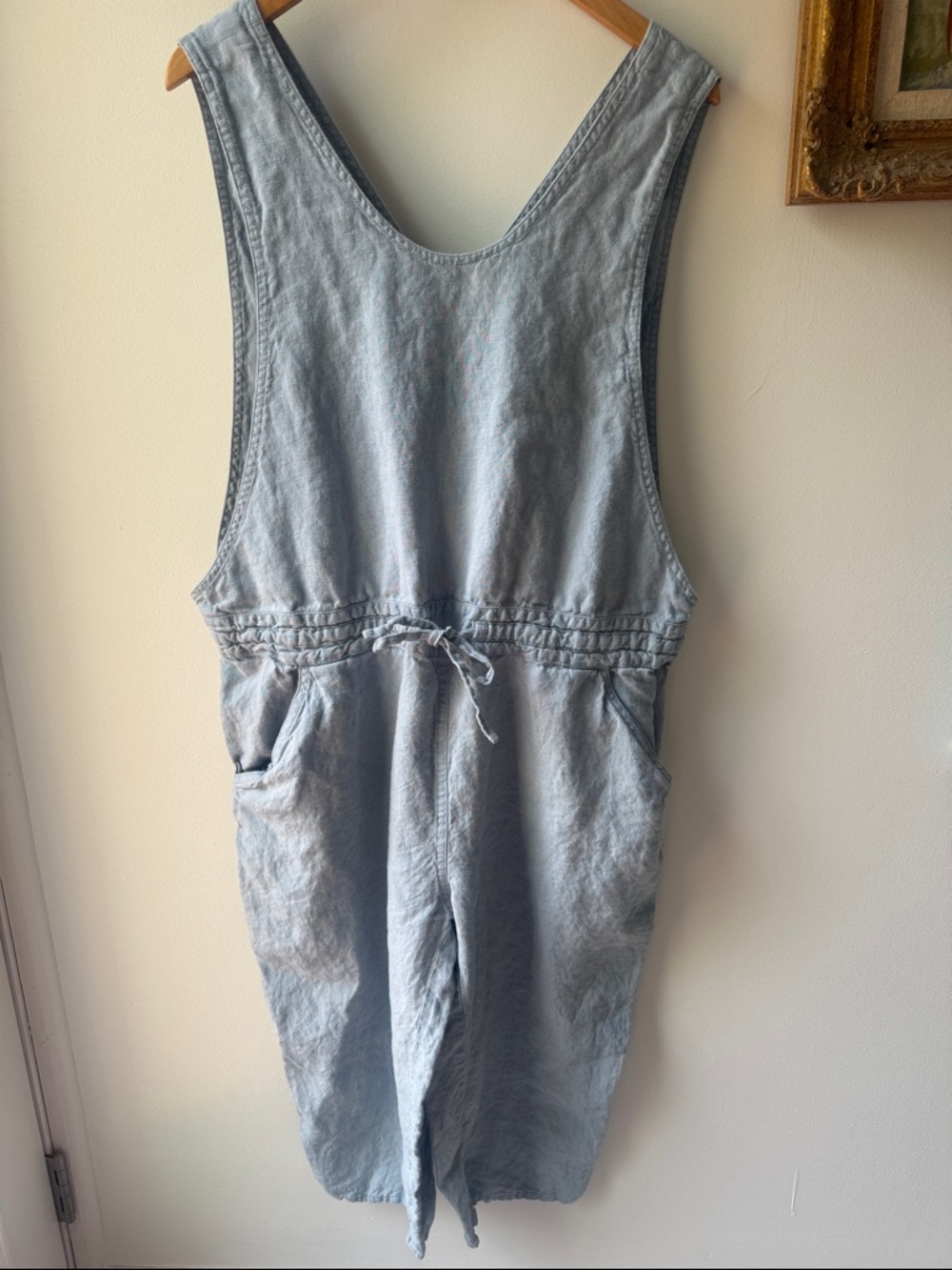 Not Perfect Linen Baby Blue Tie Waist Jumpsuit